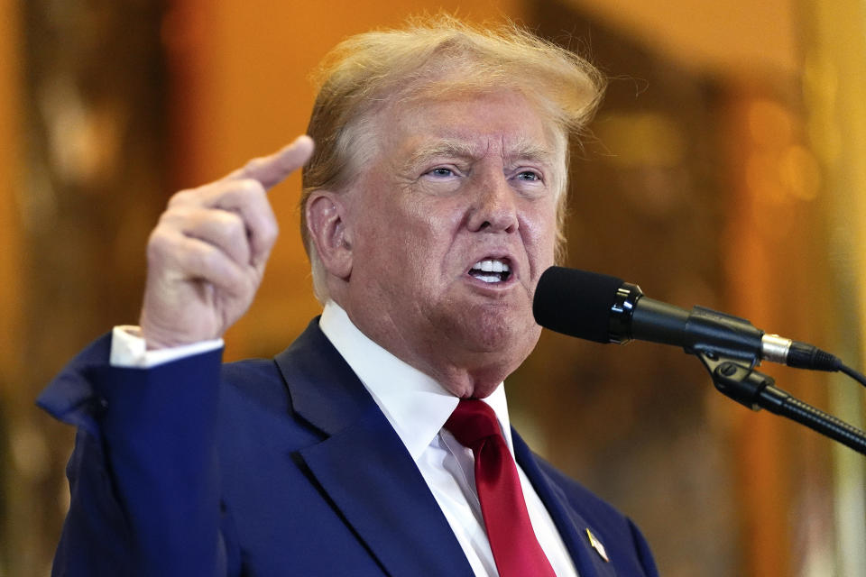 FILE - Former President Donald Trump speaks during a news conference at Trump Tower, May 31, 2024, in New York. Trump's lawyers have sent a letter to the Manhattan judge in his hush money criminal case seeking permission to file a motion to set aside the verdict. The letter to Judge Juan M. Merchan cited the U.S. Supreme Court's ruling on July 1 and asked the judge to delay Trump's sentencing while he weighs the high court's decision and how it could influence the New York case. (AP Photo/Julia Nikhinson, File)