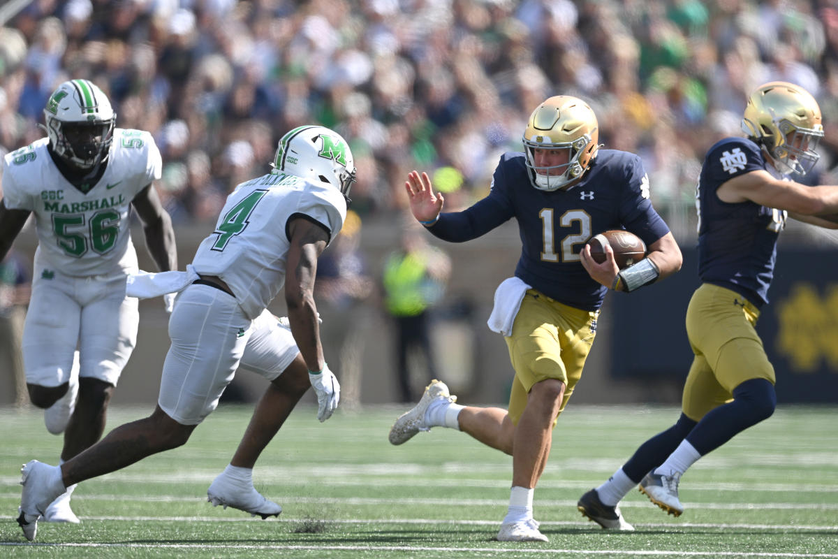 No. 8 Notre Dame upset 26-21 by Marshall, still winless in Marcus Freeman era