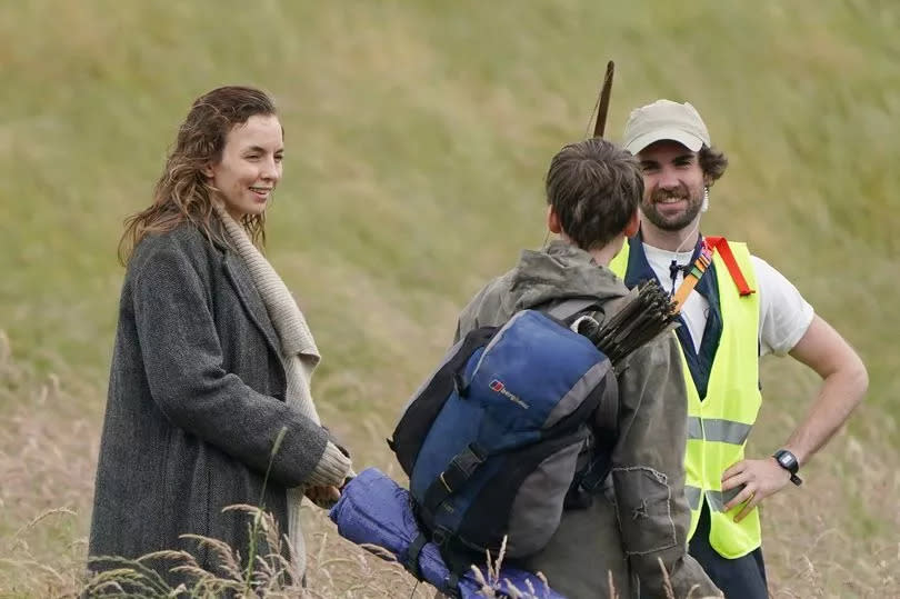 Jodie Comer is seen laughing on the set of '28 Days Later'