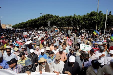 Amazigh take part in demonstration against the Moroccan court, after the jailing of Moroccan activist and the leader of the "Hirak Rif" movement, Nasser Zefzafi and other activists in Rabat, Morocco July 15, 2018. REUTERS/Youssef Boudlal