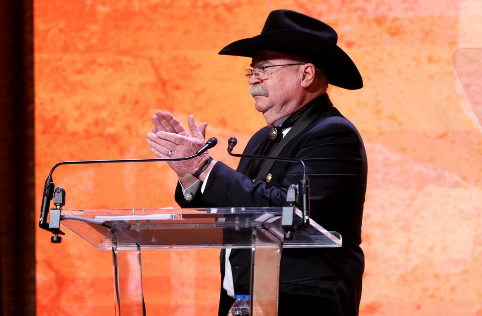 Don Reeves receives the Chester A. Reynolds Memorial award during the 2024 Western Heritage Awards at the National Cowboy & Western Heritage Museum in Oklahoma City, Saturday, April 13, 2024.