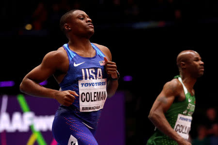 FILE PHOTO: Christian Coleman of the U.S. at Arena Birmingham, Birmingham, Britain - March 3, 2018. REUTERS/Phil Noble/File Photo