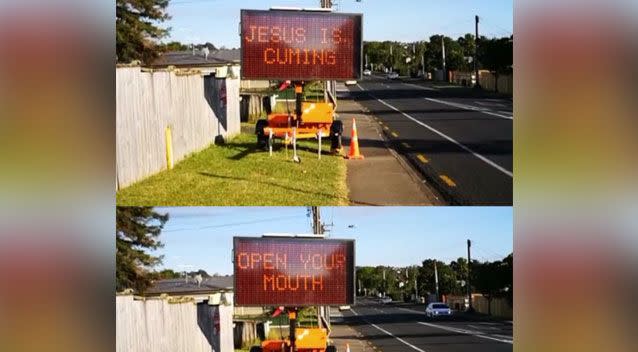 The image showed two electronic road signs reading, 