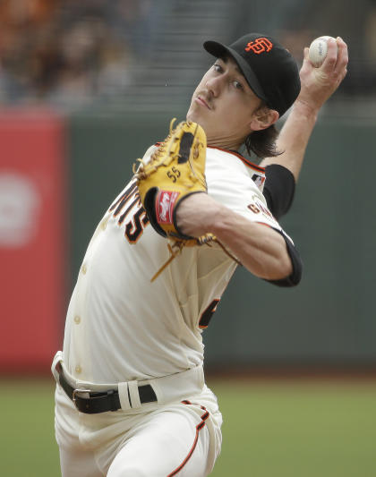 Tim Lincecum throws a first-inning pitch against the Padres. (AP)