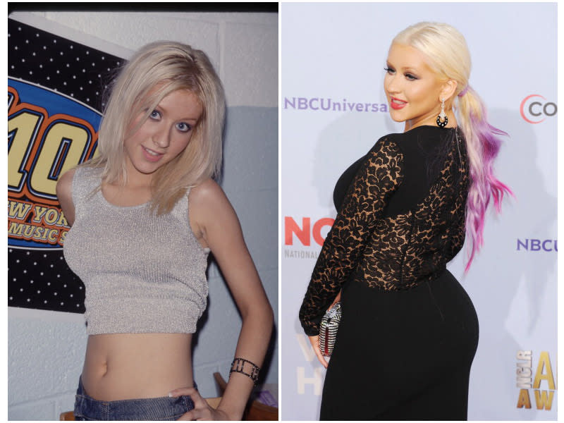 (Left) File photo of a young slim Christina Aguilera in her teens. (Right) Christina at a recent Award ceremony.