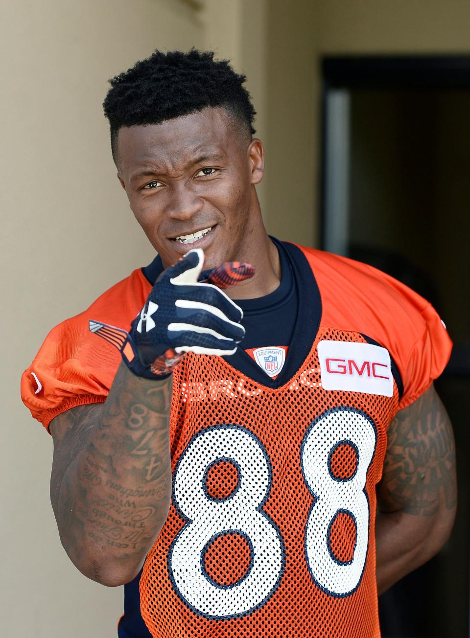 Denver Broncos Demaryius Thomas following mini camp drills at the UCHealth Training Center on June 7, 2016 in Englewood, Colo.