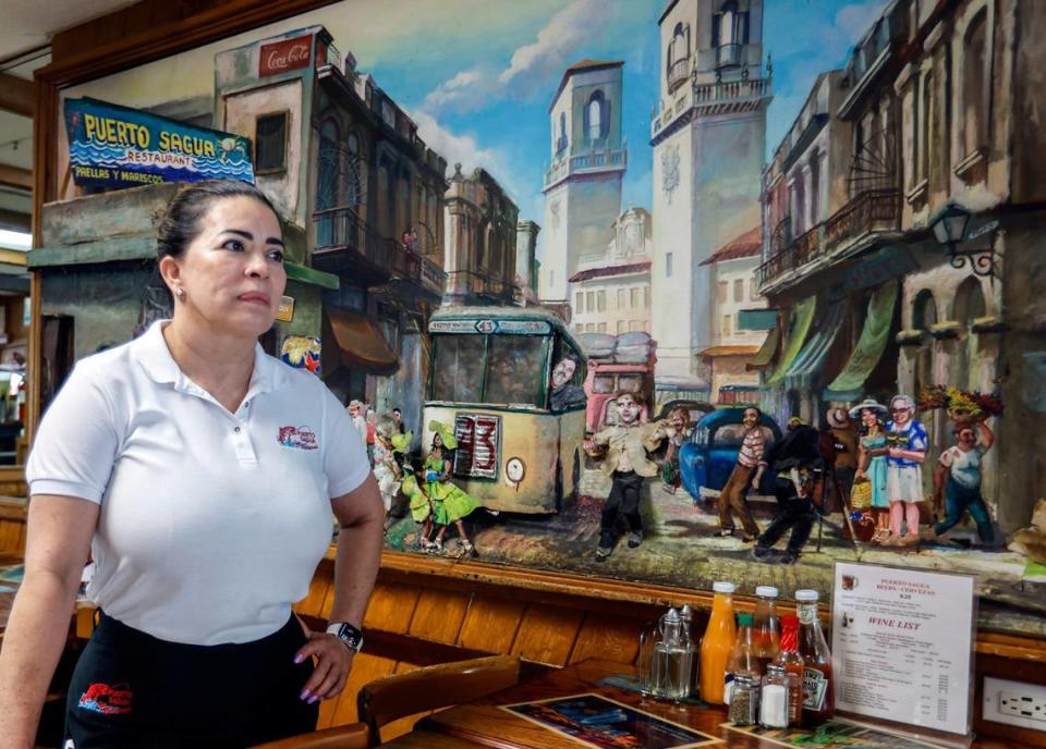 Puerto Sagua restaurant manager Janet Alvarado speaks about the effects of the City of Miami Beach’s spring break measures and how they impact South Beach businesses on Miami Beach, Florida on Saturday, March 9, 2024.