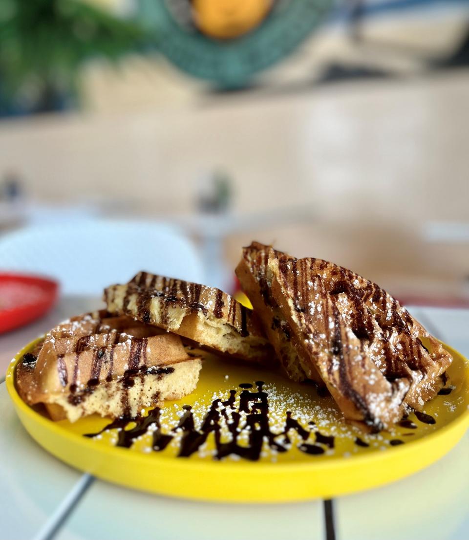 The chocoholic waffle is one of the best-sellers early on at Waffle Monkey in Bonita Springs.