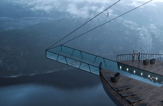 The transparent pool shows the fjord below (Hayri Atak Architectural Design Studio)