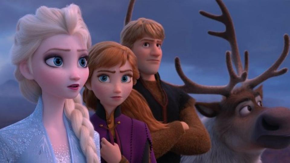 Elsa, Anna, Kristoff and Sven on a quest in Frozen 2
