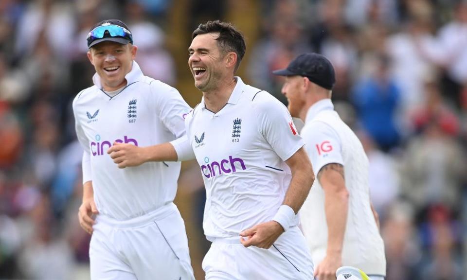 Jimmy Anderson reacts after taking the wicket of India’s Cheteshwar Pujara during England’s win at Edgbaston in July