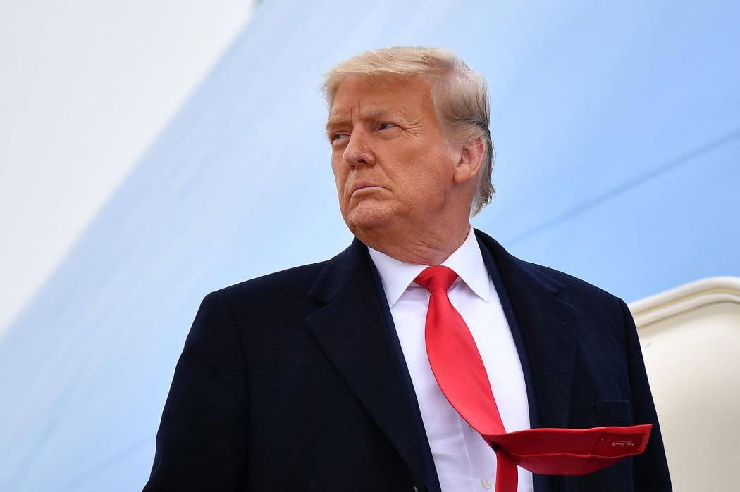 US President Donald Trump boards Air Force One before departing Harlingen, Texas on January 12, 2021