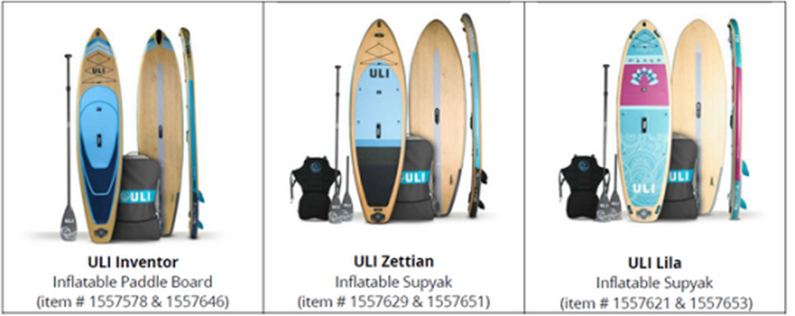 ULI Inventor inflatable paddle board and Zettian and Lila inflatable paddle board and supyak