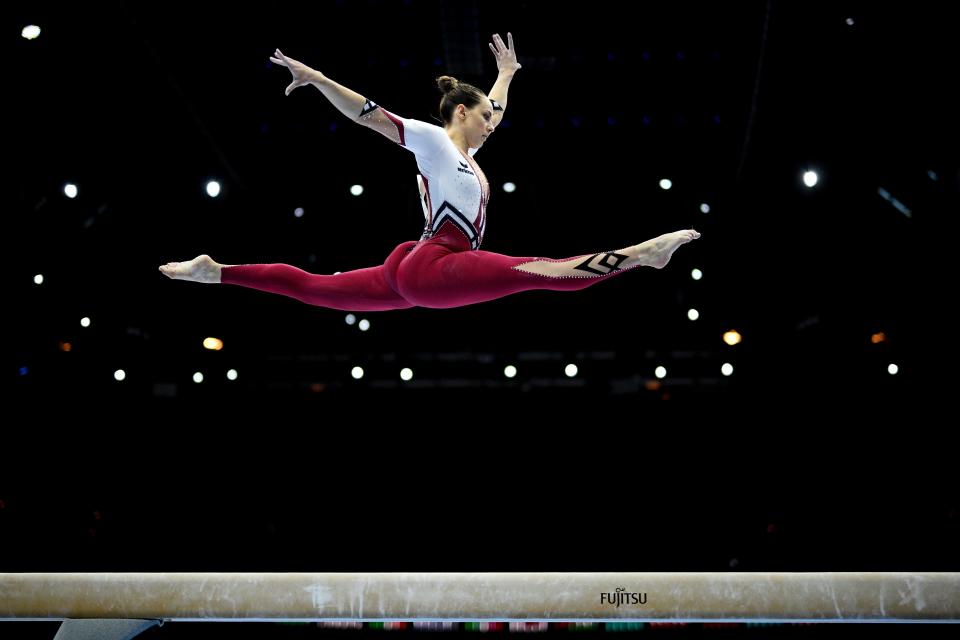Sarah Voss of Team Germany competes on Balance Beam during the Women's Qualifications on Day Three of the 2023 Artistic Gymnastics World Championships on October 02, 2023 in Antwerp, Belgium.