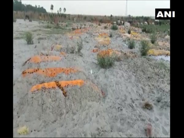 Bodies buried in the sand in Unnao. (Photo/ANI)