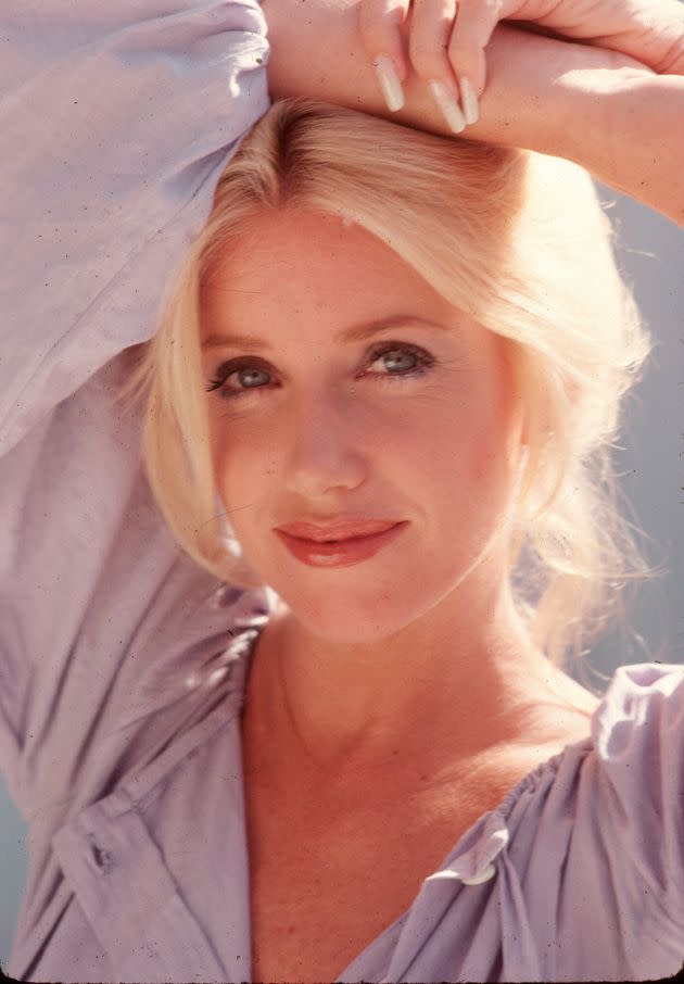 Suzanne Somers poses for a portrait session in 1977 in Los Angeles. According to reports, the actor died after a five-decade long battle with cancer on Sunday.