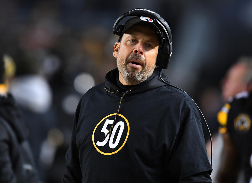 <p>Pittsburgh Steelers offensive coordinator Todd Haley wears a shirt honoring Ryan Shazier #50 who was injured in a game last week in the first quarter during the game against the Baltimore Ravens at Heinz Field on December 10, 2017 in Pittsburgh, Pennsylvania. (Photo by Joe Sargent/Getty Images) </p>