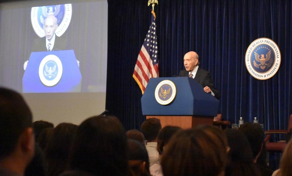 More than 1,000 people gathered at the Ronald Reagan Presidential Library on Monday to hear Auschwitz survivor David Lenga remember the horrors of the Holocaust.