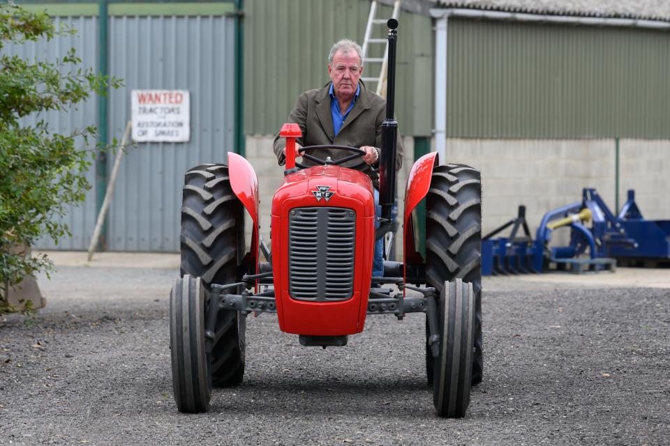 Star in a reasonably priced... tractor: Clarkson on the farm, though not on his Lamborghini model (Press Handout)