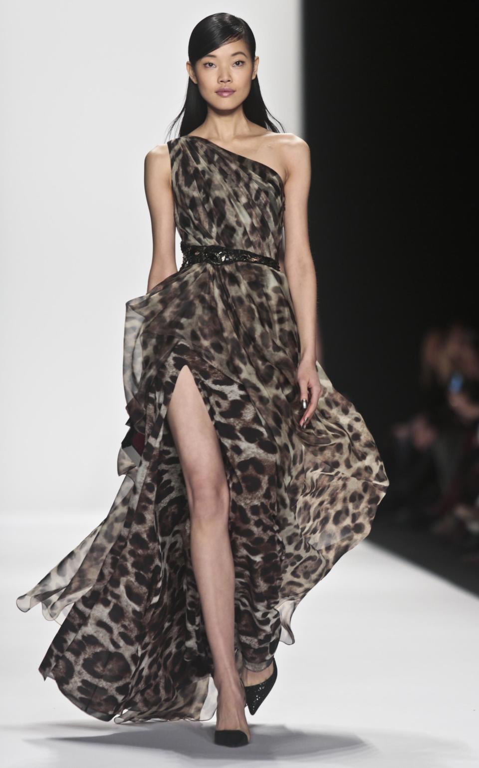 Fashion from the Badgley Mischka Fall 2014 collection is modeled during New York Fashion Week on Tuesday Feb. 11, 2014. (AP Photo/Bebeto Matthews)