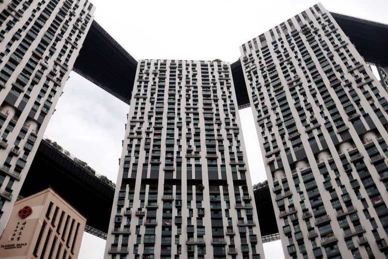 A view of the Pinnacle at Duxton public housing apartment blocks in Singapore