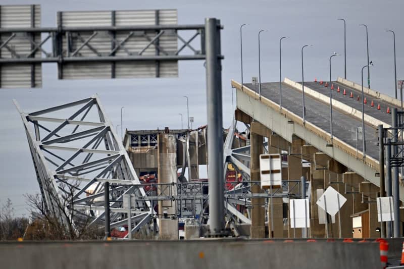 A view of Baltimore's Francis Scott Key Bridge after it was collapsed after a cargo ship crashed into it. Jerry Jackson/TNS via ZUMA Press Wire/dpa