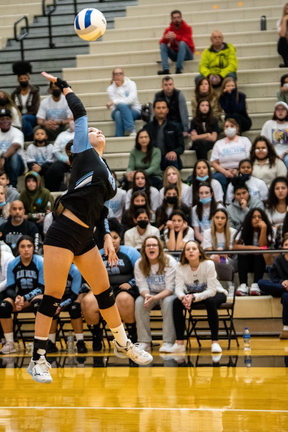 Newark Academy defeated Immaculate Conception, 25-18, 25-22, in the NJSIAA Non-Public B girls volleyball final at William Paterson University in Wayne on Saturday, Nov. 13, 2021. IC #21 Sydney Kropiewnicki hits the ball.