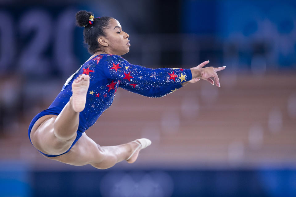 <p>Most elite gymnasts begin gymnastics as toddlers, but Jordan didn't discover the sport until she was seven years old. This may seem young but in the world of elite gymnasts this is pretty late. (Photo by Tom Weller/DeFodi Images via Getty Images)</p> 