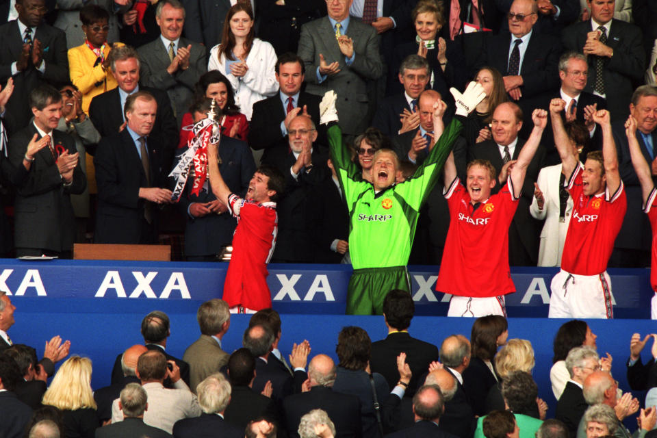 Winners together: Peter Schmeichel and Roy Keane didn’t only lift the FA Cup together