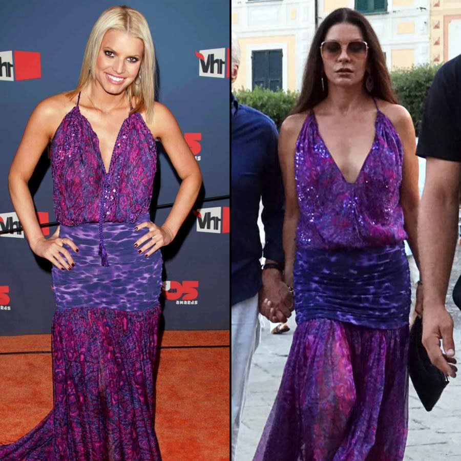 Catherine Zeta-Jones Wears Jessica Simpson’s 2005 VH1 Awards Dress While on Vacation in Italy