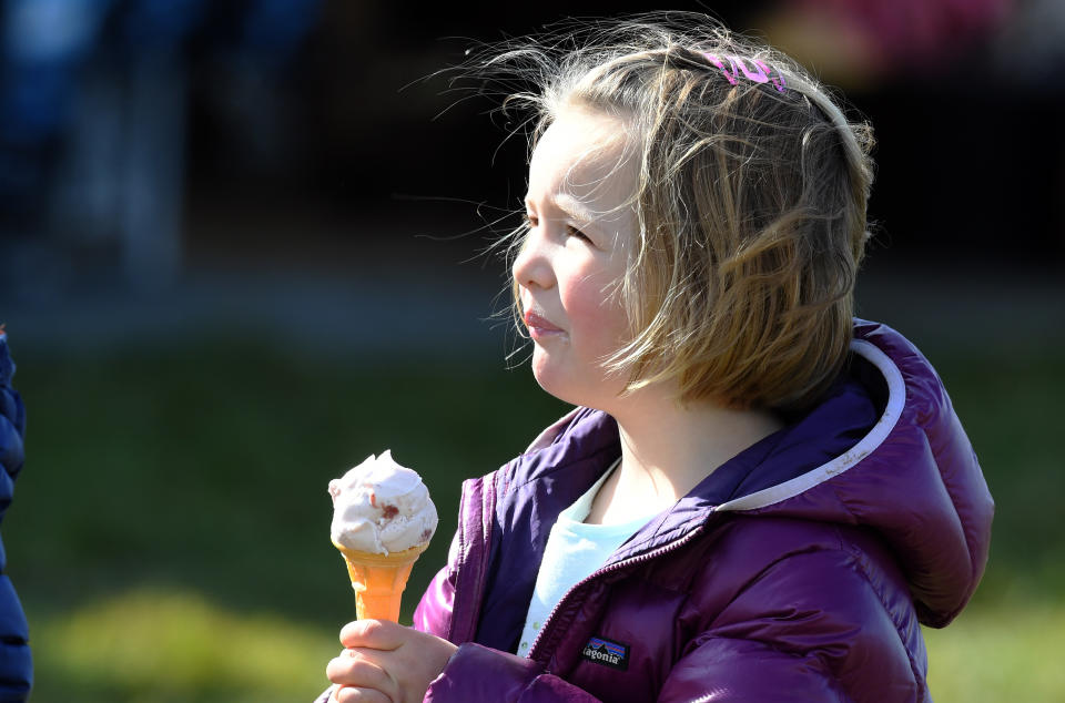 Mia Tindall enjoys an ice cream during the Gatcombe Horse Trials on March 25, 2018 in Stroud, England. | Anwar Hussein—WireImage