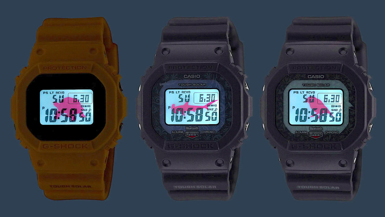  G-Shock Galapagos-themed GW-B5600CD trio with animal details. 