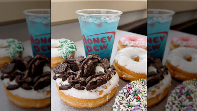 donuts and blue drink