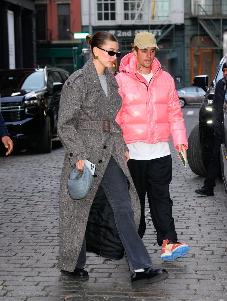 new york, new york   december 05 hailey bieber and justin bieber are seen at good morning america on december 05, 2022 in new york city photo by gothamgc images