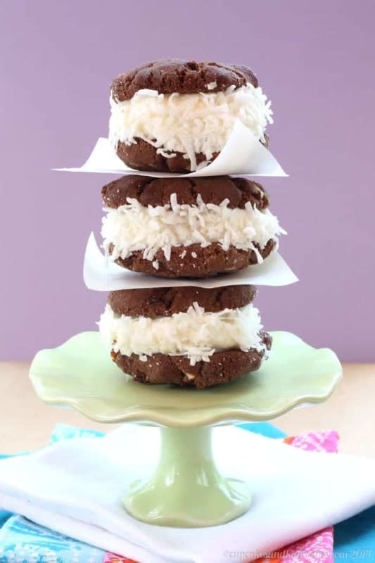 <p>Cupcakes & Kale Chips</p><p>Experience the “joy” of a favorite candy bar in a frozen dessert form with yummy coconut gelato or sorbet or ice cream sandwiched between two fudgy, nutty cookies.</p><p><strong>Get the recipe: <a href="https://cupcakesandkalechips.com/chocolate-almond-coconut-ice-cream-sandwiches/" rel="nofollow noopener" target="_blank" data-ylk="slk:Flourless Chocolate Almond Coconut Ice Cream Sandwiches;elm:context_link;itc:0;sec:content-canvas" class="link ">Flourless Chocolate Almond Coconut Ice Cream Sandwiches</a></strong></p>