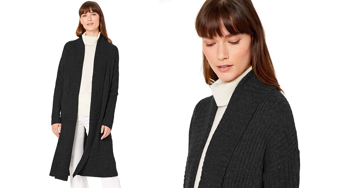 She's wearing blue, but sure isn't looking it wearing this versatile sweater coat in navy. (Photo: Amazon)