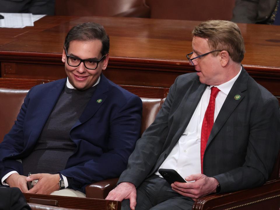 Fallon, seen beside Santos on the House floor on Thursday, January 5, says the New York congressman told him that he’s “more disappointed than anyone” about lying about his background.