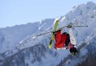 Joss Christensen of the U.S. performs a jump during the men's freestyle skiing slopestyle qualification round at the 2014 Sochi Winter Olympic Games in Rosa Khutor February 13, 2014. REUTERS/Dylan Martinez