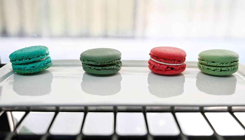 Macarons are displayed in the Mochilicious Society food trailer outside The Grand in downtown Fresno on Tuesday, Sept. 5, 2023.