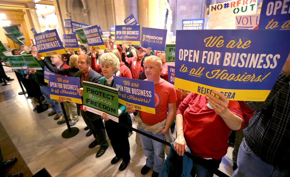Indiana's religious freedom law drew protests and counter-protests in 2015.