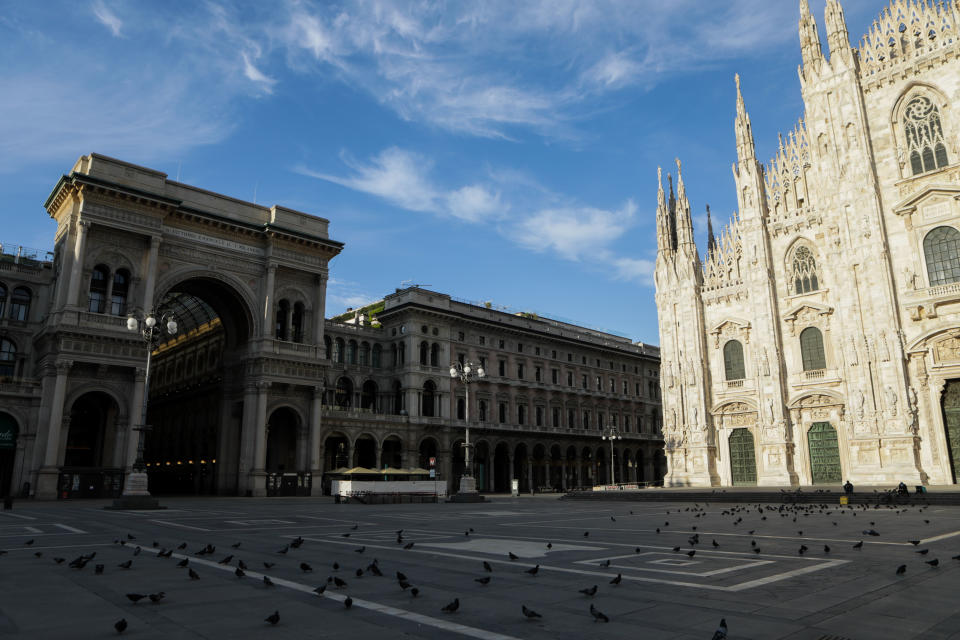 General view of Milan during the lockdown due to Coronavirus emergency, April 12 2020 (Photo by Mairo Cinquetti/NurPhoto via Getty Images)