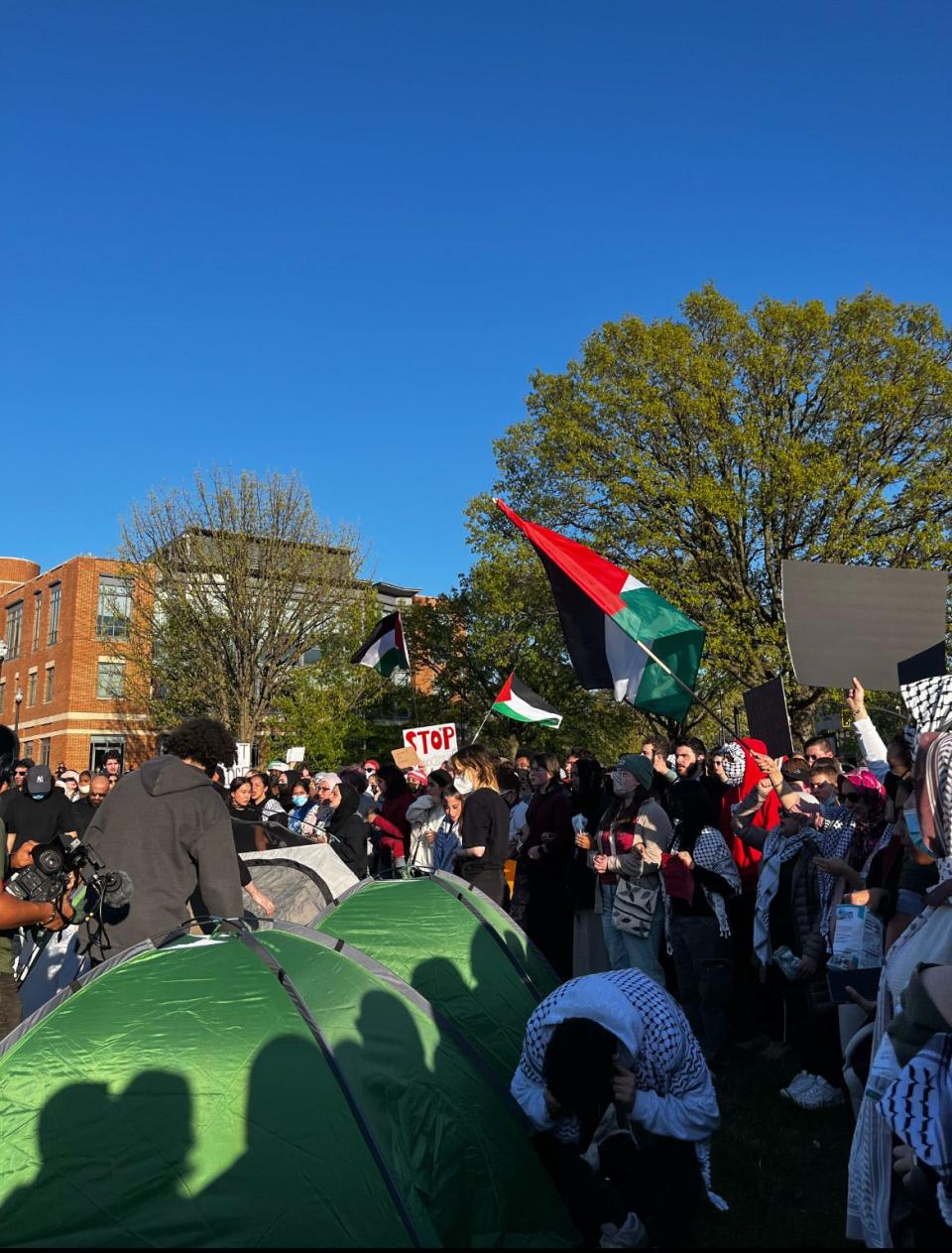 Students gather on the Ohio State South Oval on April 25th for a peaceful protest against the Israeli occupation of Palestine.