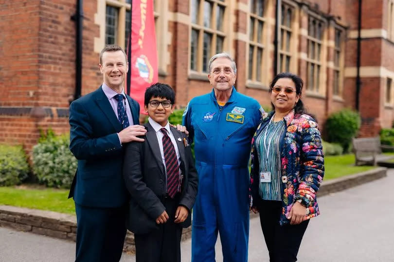 From left, Hymers College Headmaster Justin Stanley, student Ram Pisharody, Don Thomas and Ram's mum Sandhya.