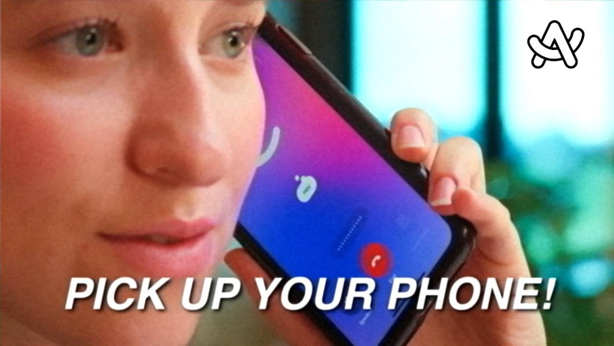  Screenshot from Arc Search ad for Call Arc feature. Woman holds phone to ear. 