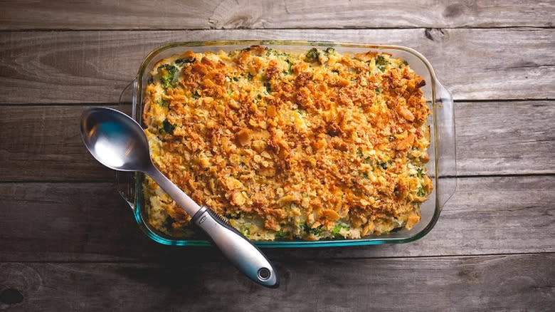 Broccoli casserole in glass dish