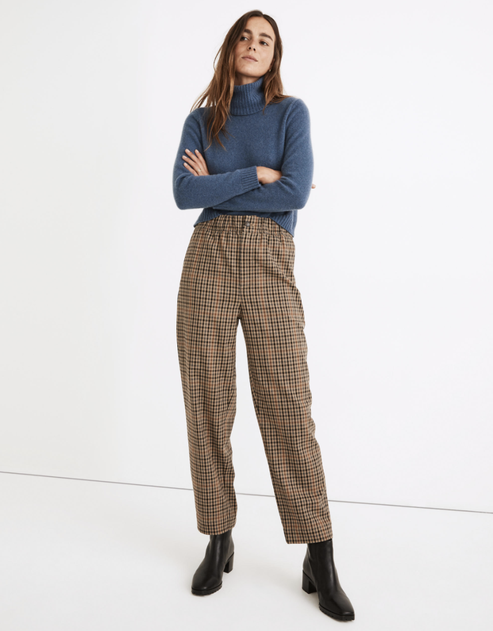 Pull-On High-Rise Tapered Pants in Coster Plaid