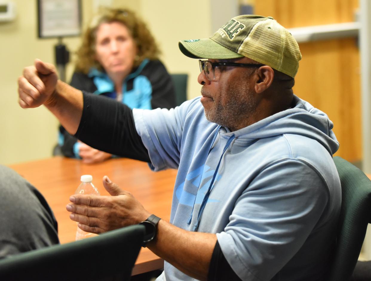 Bastrop resident Thomas "Bubba" Jefferson speaks during the "Sit with Sylvia" session on Jan. 18.