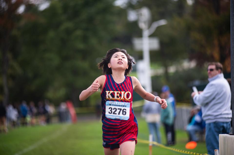 Keio's Nana Tsunemi finishes third in the varsity girls 2 race and fifth overall among 157 girls at the Brewster Bear Cross-Country Classic Oct. 8, 2023.