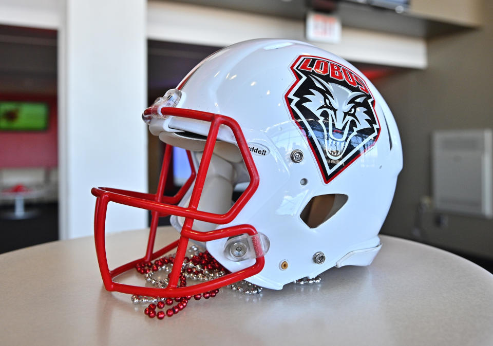 A New Mexico Lobos helmet.