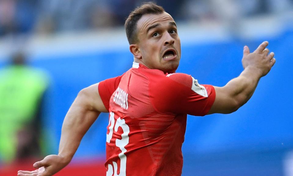 Xherdan Shaqiri in action for Switzerland during the World Cup. He is close to joining Liverpool from Stoke City.